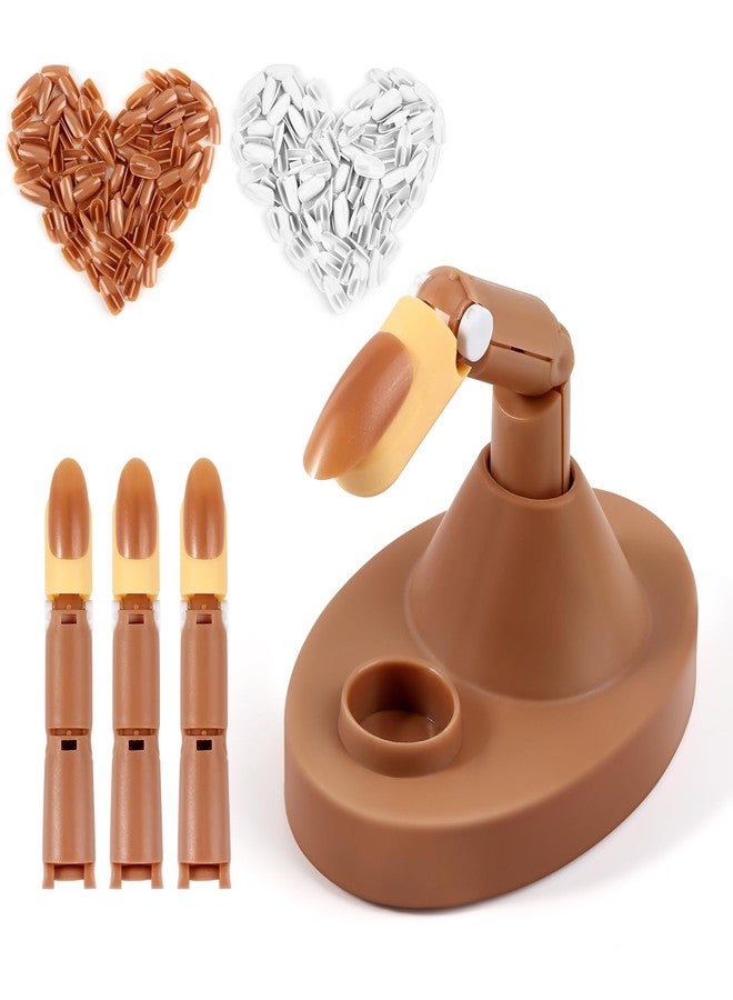 LIONVISON Practice Fingers Hand Acrylic Nails: 3PCS Fake Fingers to Practice Fake Nails - Manicure Acrylic Nail Hands Training Set with Base and 200PCS Brown Nail Tips for Nail Supplies - Image 1